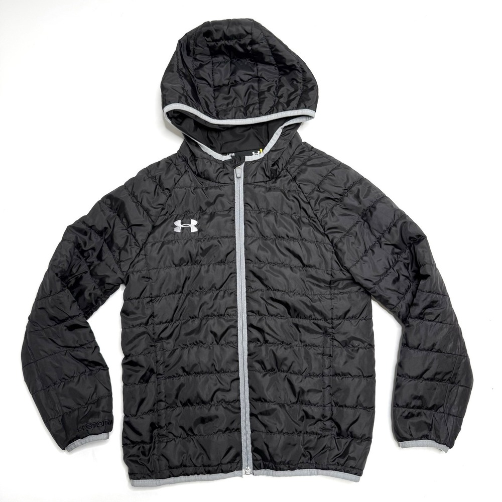 Under Armour UA Youth S Small Black Hooded‎ Loose Fit Light Weight Jacket Puffer